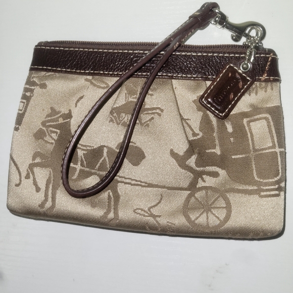 Coach Beige and Dark Brown Wristlet Good Cond - Picture 5 of 11